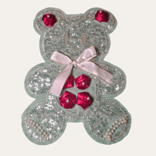 Handmade Rose Bear Embroidered Patch